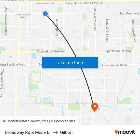 Broadway Rd & Mesa Dr to Gilbert map