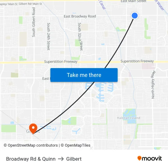 Broadway Rd & Quinn to Gilbert map