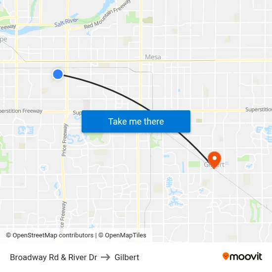 Broadway Rd & River Dr to Gilbert map