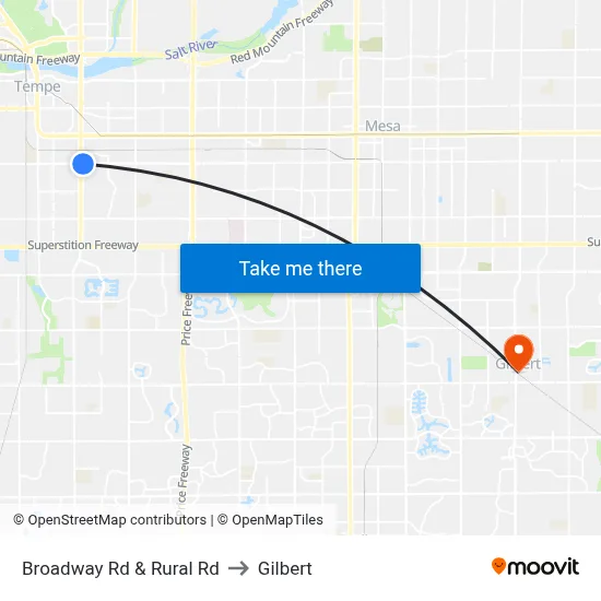 Broadway Rd & Rural Rd to Gilbert map