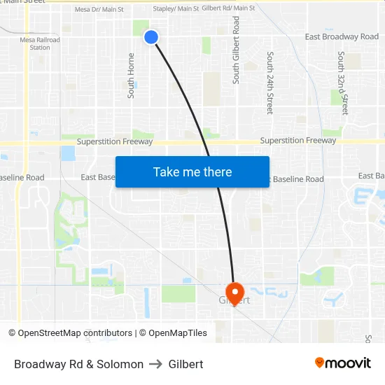 Broadway Rd & Solomon to Gilbert map