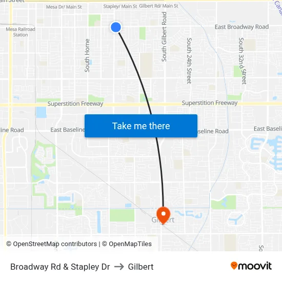 Broadway Rd & Stapley Dr to Gilbert map