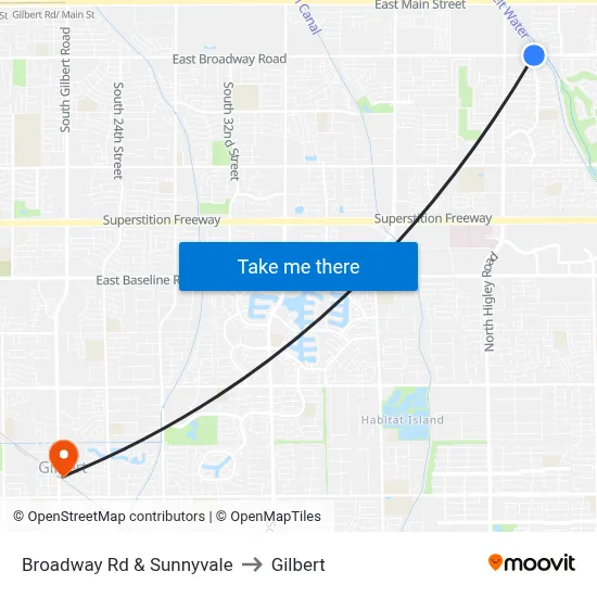 Broadway Rd & Sunnyvale to Gilbert map