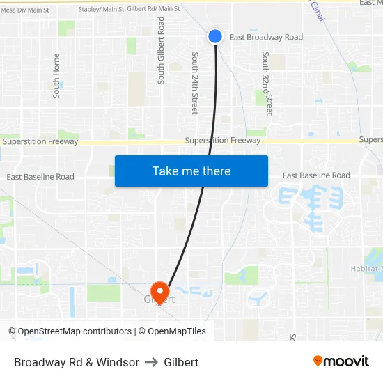 Broadway Rd & Windsor to Gilbert map