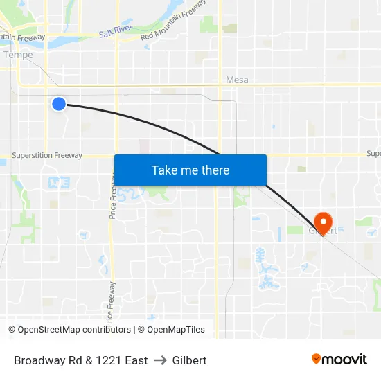Broadway Rd & 1221 East to Gilbert map