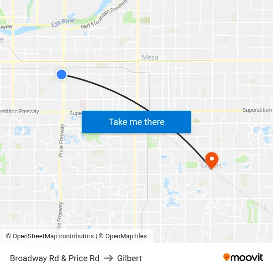 Broadway Rd & Price Rd to Gilbert map