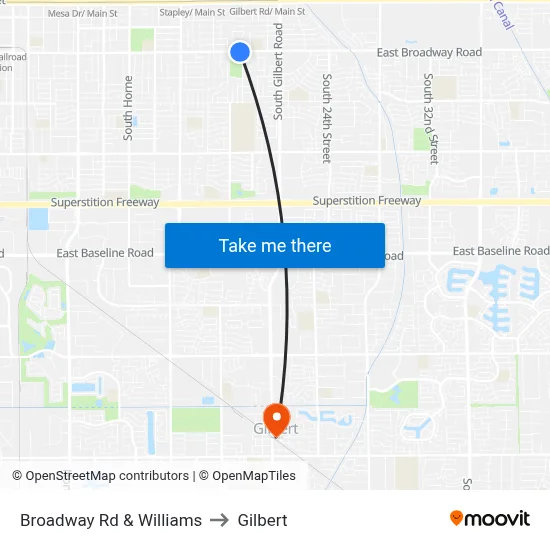 Broadway Rd & Williams to Gilbert map