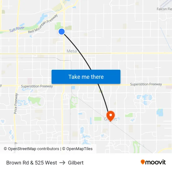 Brown Rd & 525 West to Gilbert map