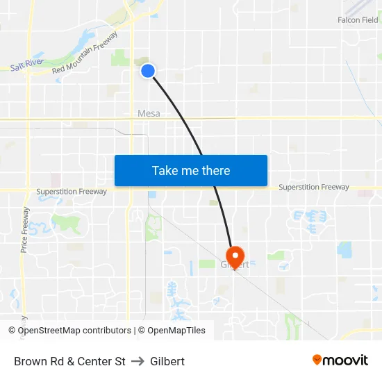 Brown Rd & Center St to Gilbert map