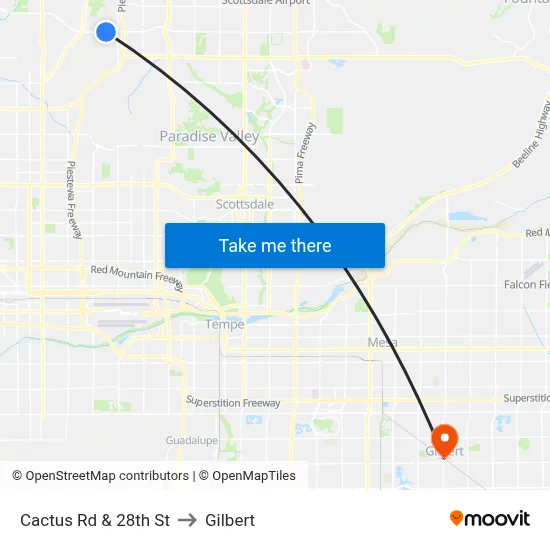 Cactus Rd & 28th St to Gilbert map