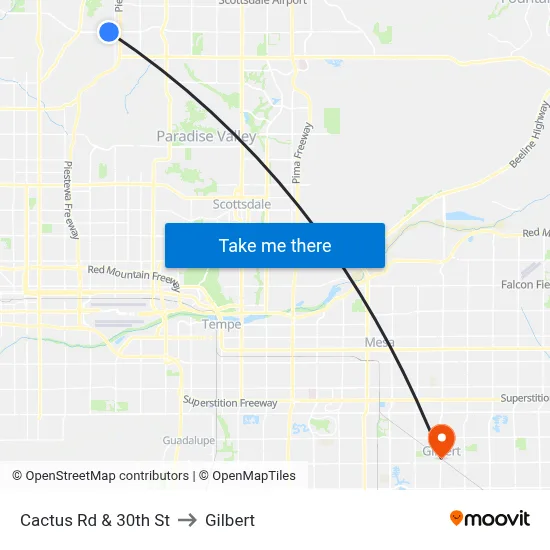 Cactus Rd & 30th St to Gilbert map