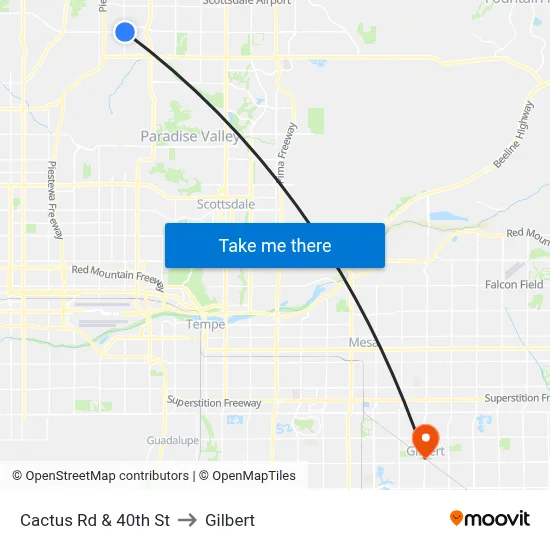 Cactus Rd & 40th St to Gilbert map