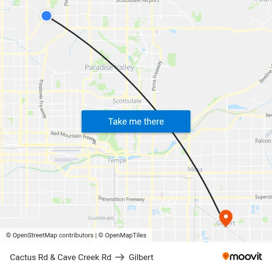 Cactus Rd & Cave Creek Rd to Gilbert map