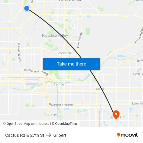 Cactus Rd & 27th St to Gilbert map