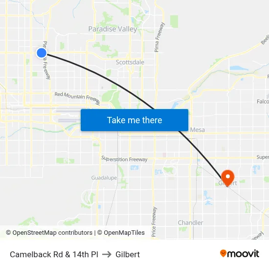 Camelback Rd & 14th Pl to Gilbert map