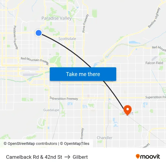 Camelback Rd & 42nd St to Gilbert map