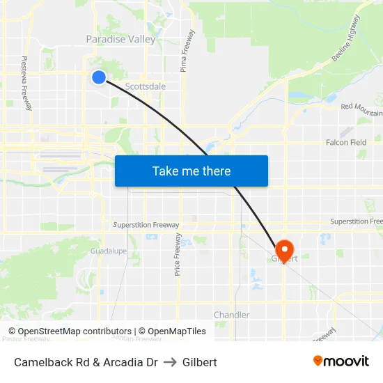 Camelback Rd & Arcadia Dr to Gilbert map