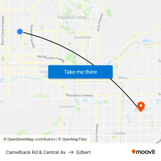 Camelback Rd & Central Av to Gilbert map