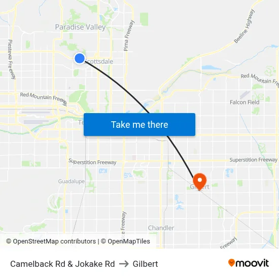 Camelback Rd & Jokake Rd to Gilbert map