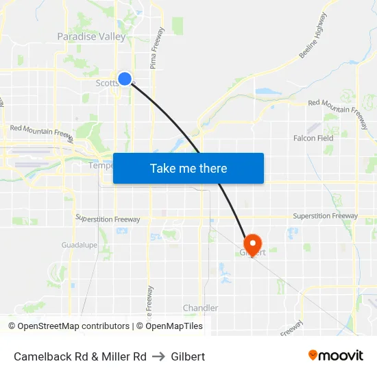 Camelback Rd & Miller Rd to Gilbert map