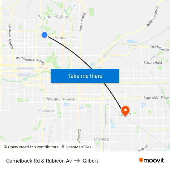 Camelback Rd & Rubicon Av to Gilbert map