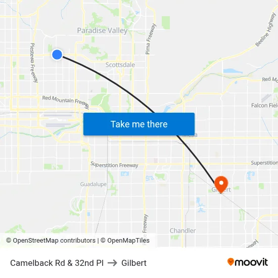 Camelback Rd & 32nd Pl to Gilbert map