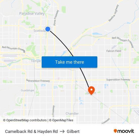 Camelback Rd & Hayden Rd to Gilbert map