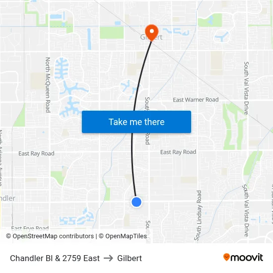 Chandler Bl & 2759 East to Gilbert map
