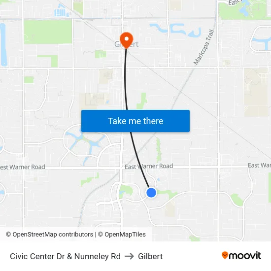 Civic Center Dr & Nunneley Rd to Gilbert map
