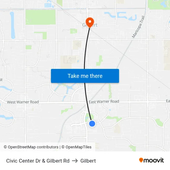 Civic Center Dr & Gilbert Rd to Gilbert map
