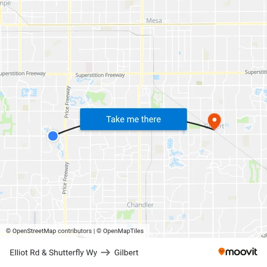 Elliot Rd & Shutterfly Wy to Gilbert map