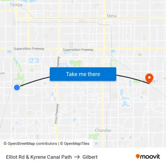 Elliot Rd & Kyrene Canal Path to Gilbert map