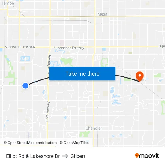 Elliot Rd & Lakeshore Dr to Gilbert map