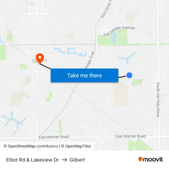 Elliot Rd & Lakeview Dr to Gilbert map
