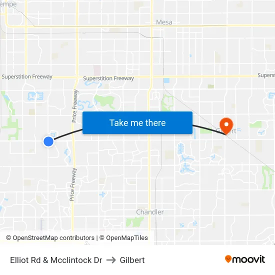Elliot Rd & Mcclintock Dr to Gilbert map