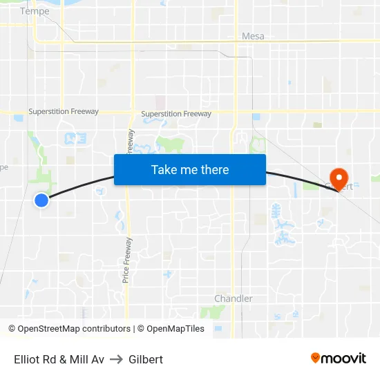 Elliot Rd & Mill Av to Gilbert map
