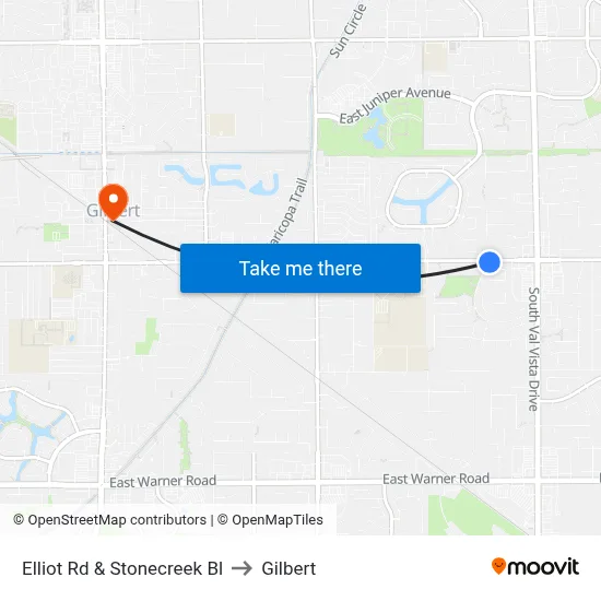 Elliot Rd & Stonecreek Bl to Gilbert map