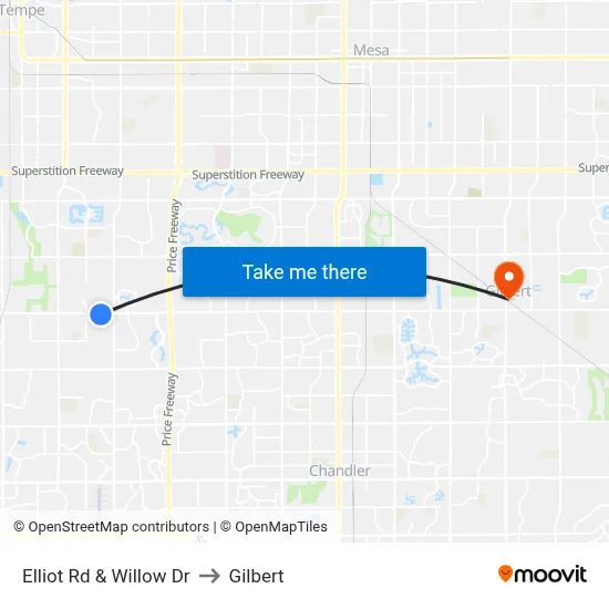 Elliot Rd & Willow Dr to Gilbert map