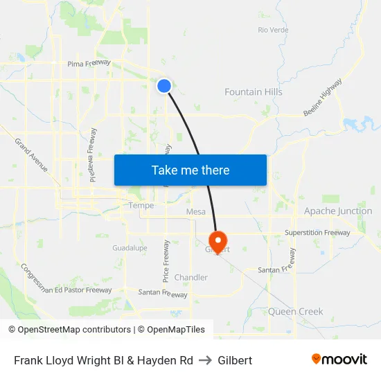 Frank Lloyd Wright Bl & Hayden Rd to Gilbert map