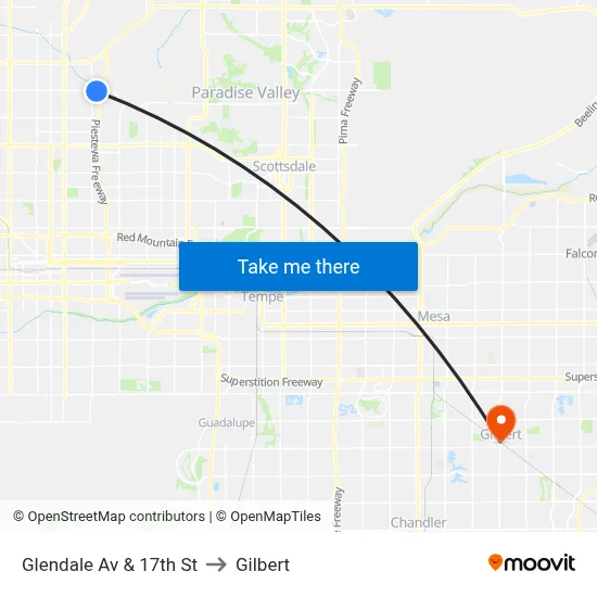 Glendale Av & 17th St to Gilbert map