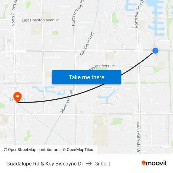 Guadalupe Rd & Key Biscayne Dr to Gilbert map
