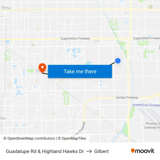 Guadalupe Rd & Highland Hawks Dr to Gilbert map