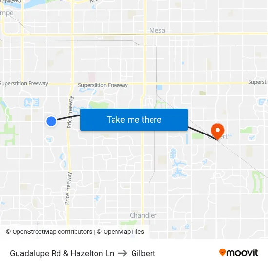 Guadalupe Rd & Hazelton Ln to Gilbert map