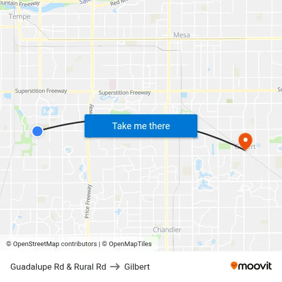 Guadalupe Rd & Rural Rd to Gilbert map