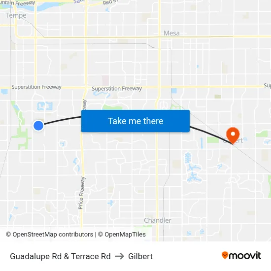 Guadalupe Rd & Terrace Rd to Gilbert map