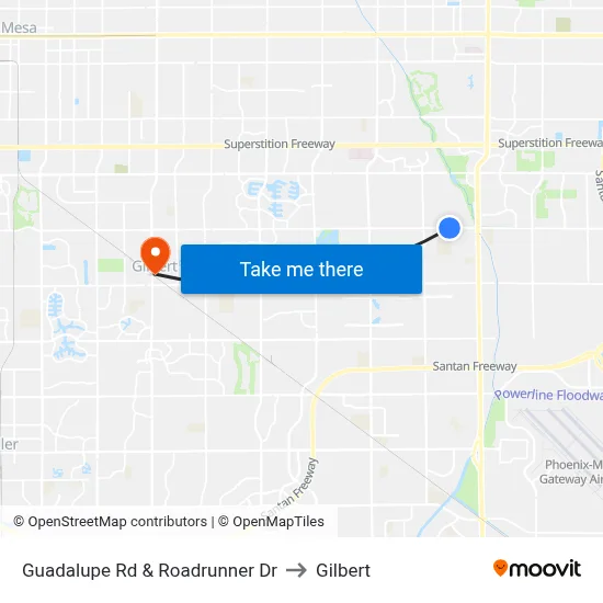 Guadalupe Rd & Roadrunner Dr to Gilbert map