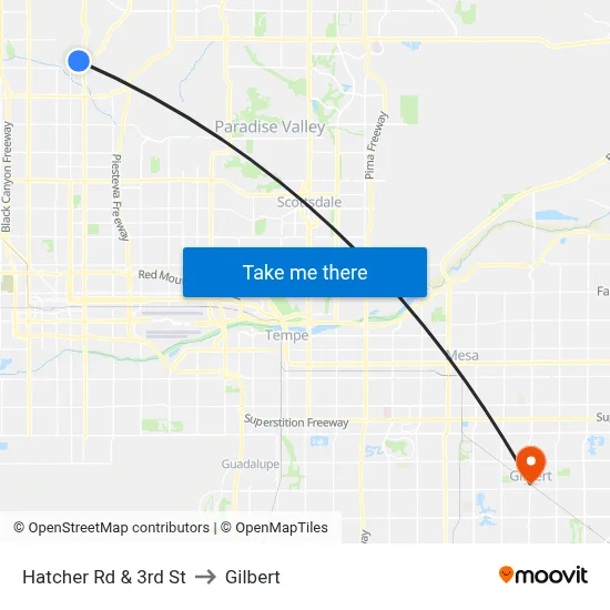 Hatcher Rd & 3rd St to Gilbert map