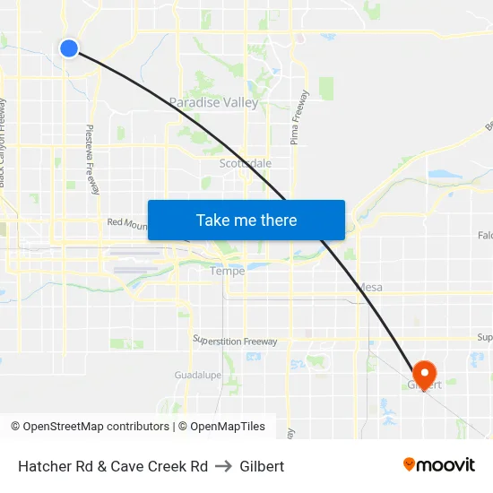 Hatcher Rd & Cave Creek Rd to Gilbert map