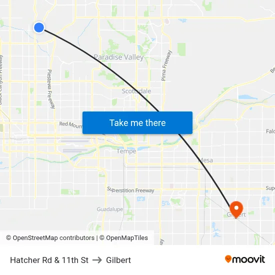 Hatcher Rd & 11th St to Gilbert map