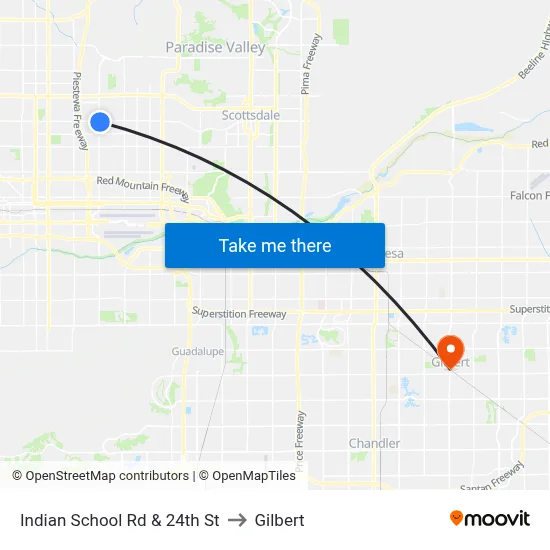 Indian School Rd & 24th St to Gilbert map